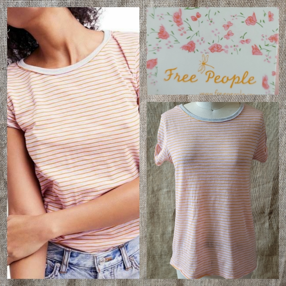 Free People Pink Combo Stripe Clare Tee XS